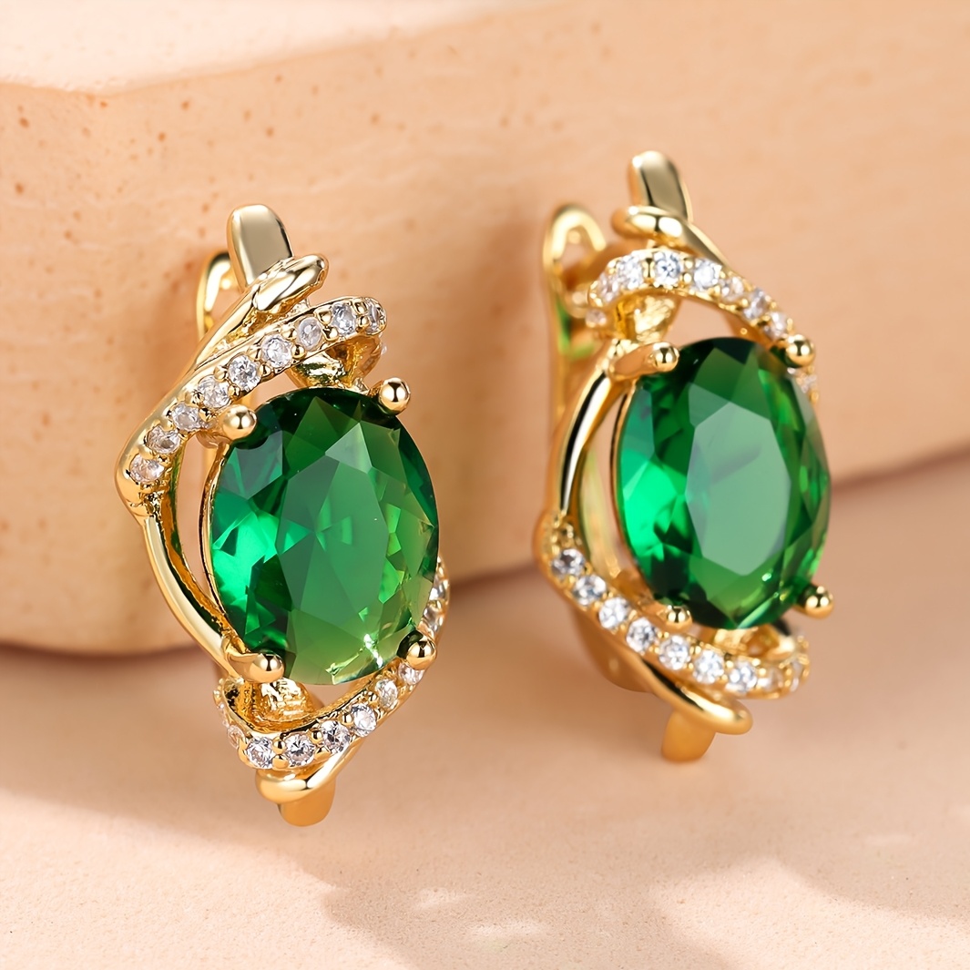 Women's Blue Oval Synthetic Zirconia Inlaid Earrings, Elegant & Classic